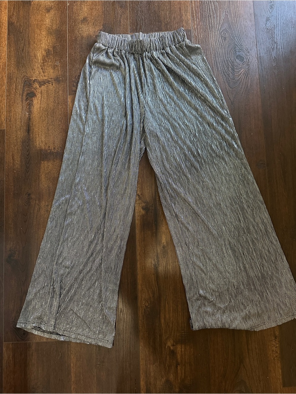 glam Metallic Silver Wide Leg Pants